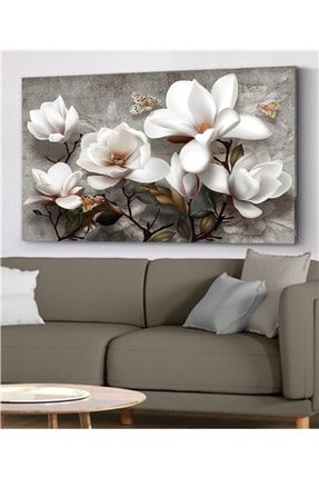 Modern Beyaz Çiçekler Modern Dekoratif Tablo 70x100 Ebat moderncicek70100