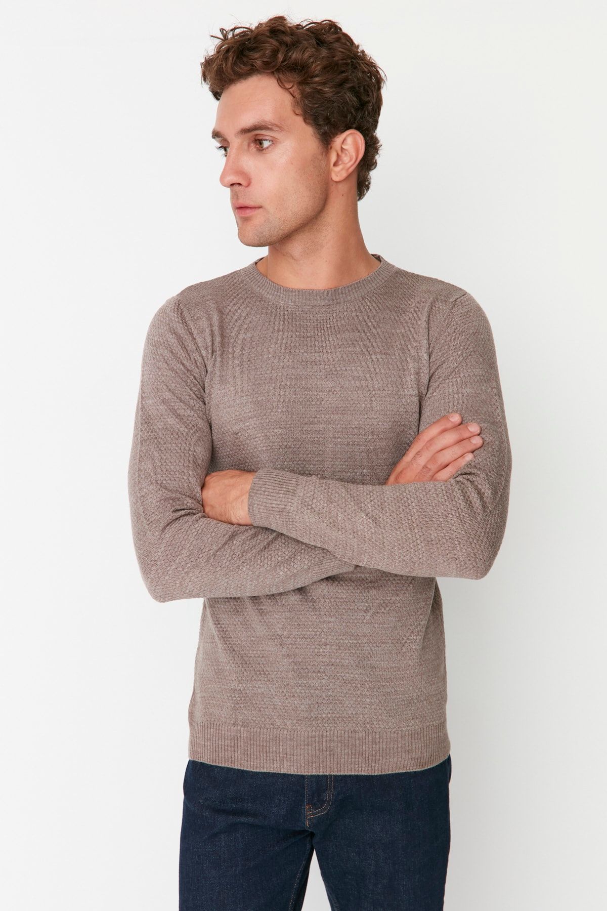 Vizon Erkek Slim Fit Bisiklet Yaka Dokulu Triko Kazak TMNAW23KZ00148