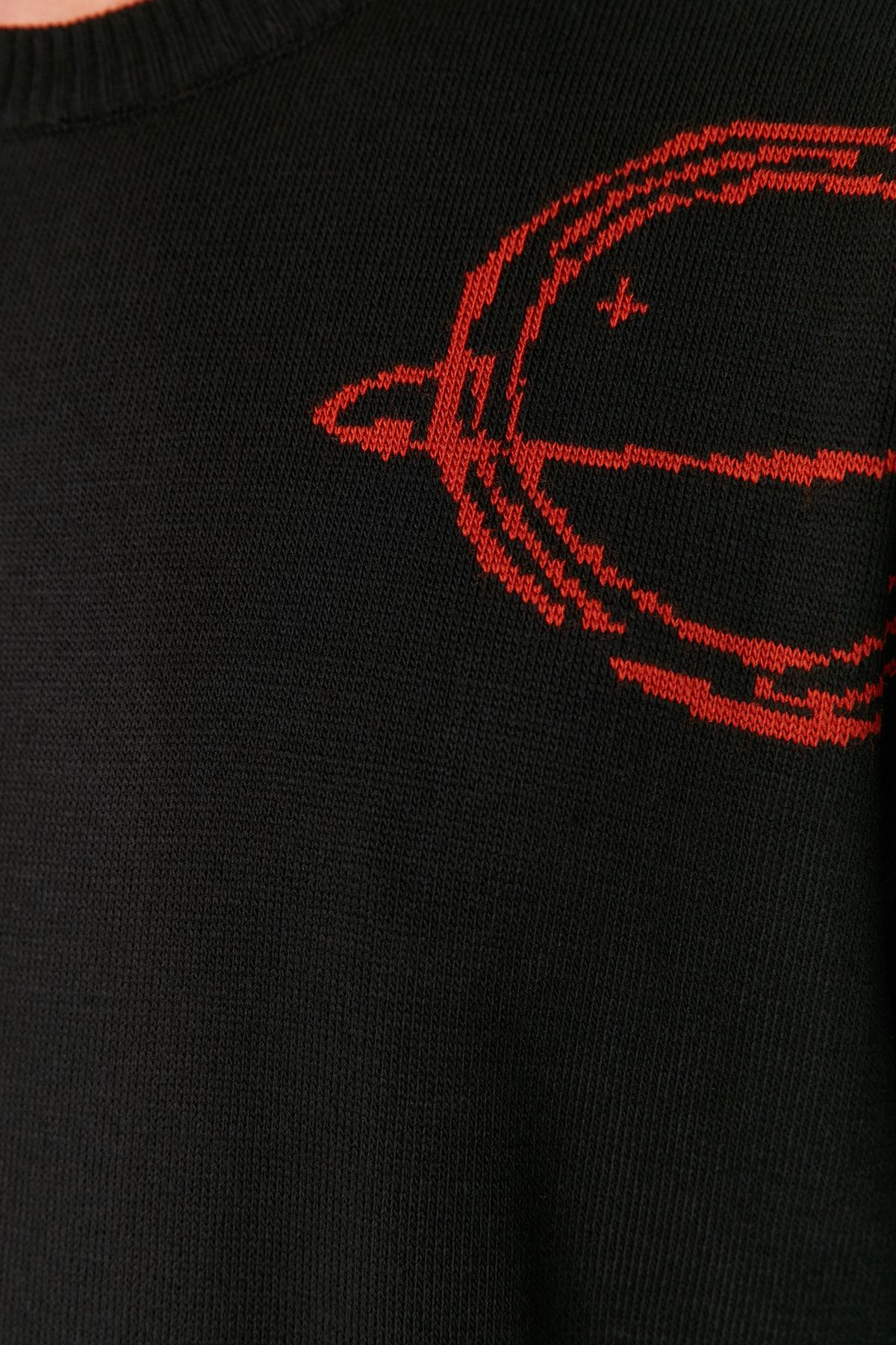 Siyah Erkek Oversize Fit Geniş Kalıp Bisiklet Yaka Gezegen Triko Kazak TMNAW23KZ00157