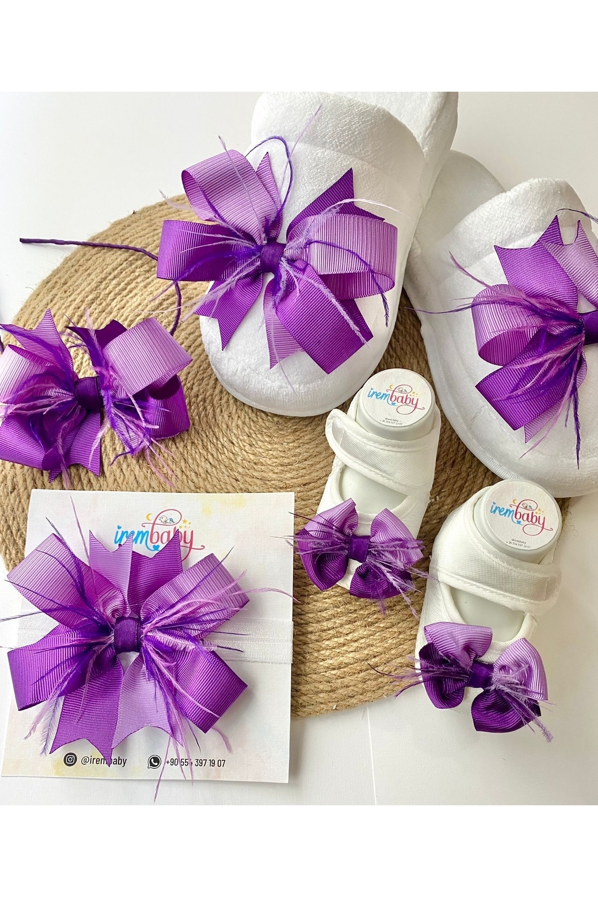 irembaby Anne Bebek Lohusa Seti Mor Lila Lohusa Tacı Terlik Bebek Ayakkabısı Ve Bebek Saç Bandı Lohusa Takımı fotoğrafı 2 (önizleme)