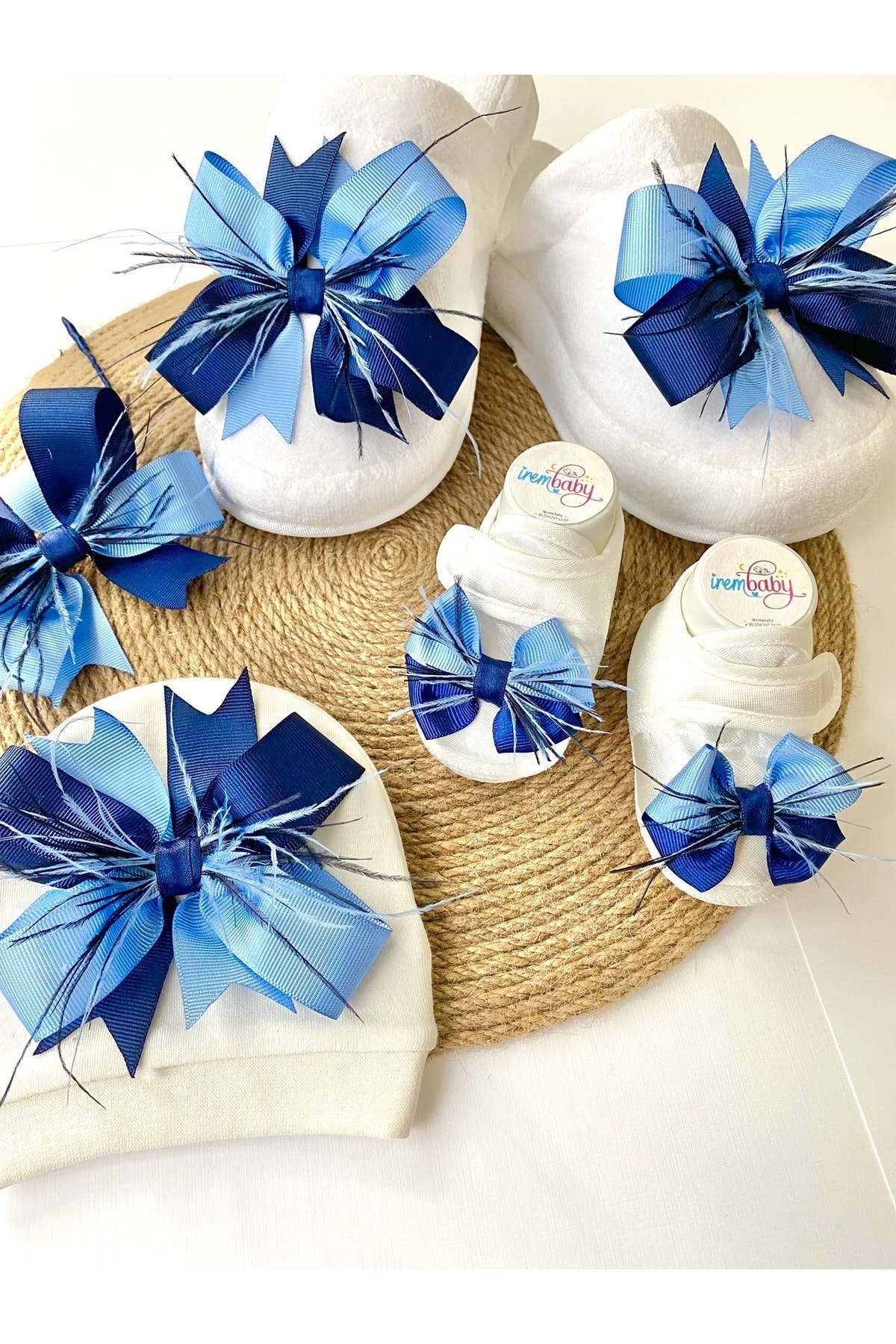 irembaby Anne Bebek Lohusa Seti Mavi Lohusa Tacı Terlik Bebek Ayakkabısı Ve Bebek Şapkası Lohusa Takımı fotoğrafı 3 (önizleme)