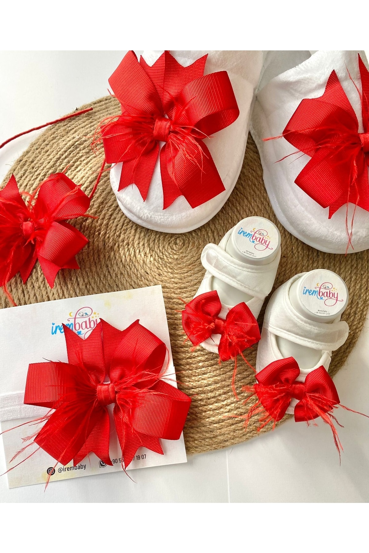 irembaby Anne Bebek Lohusa Seti Kırmızı Lohusa Tacı Terlik Bebek Ayakkabısı Ve Bebek Saç Bandı Lohusa Takımı fotoğrafı 2 (önizleme)