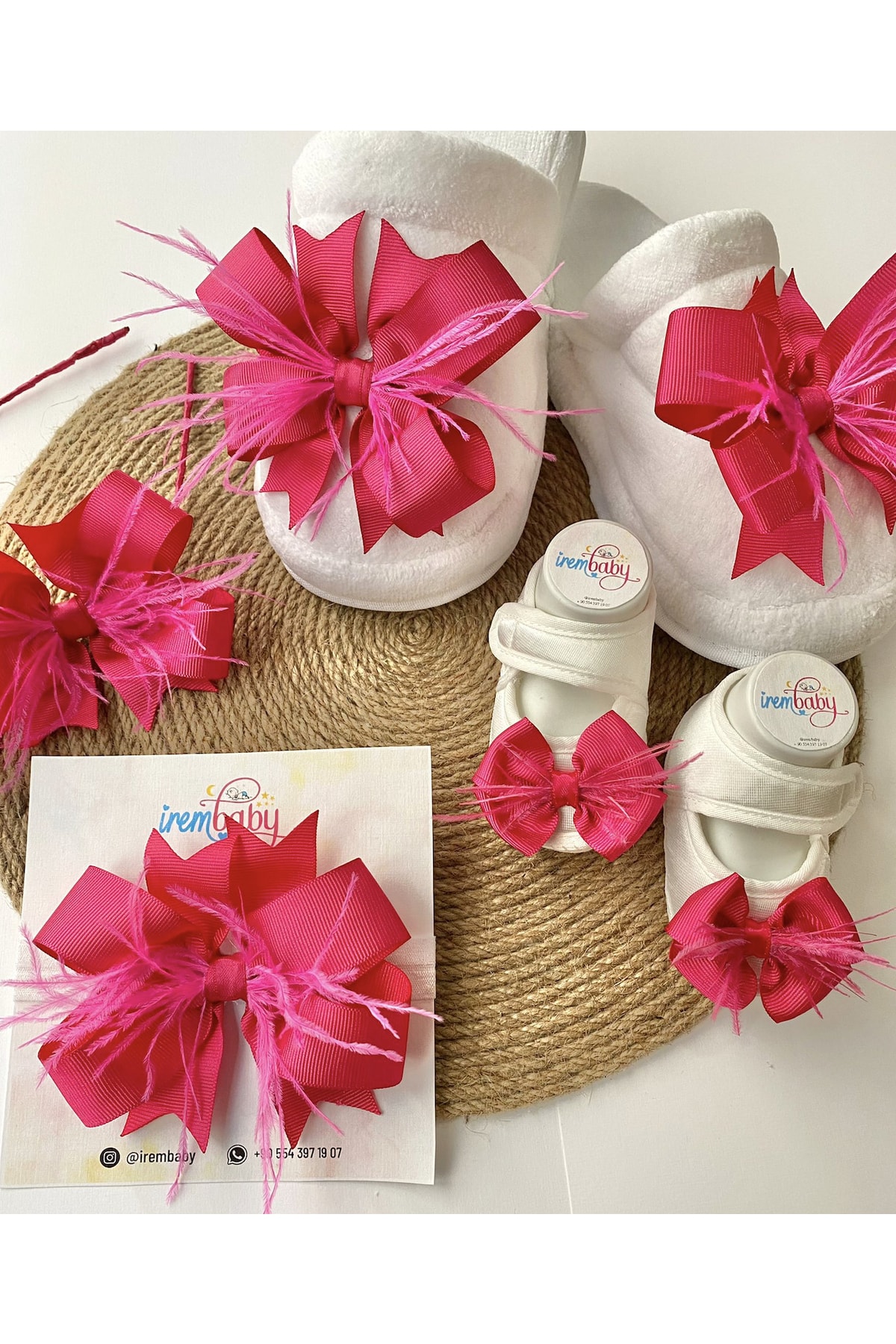irembaby Anne Bebek Lohusa Seti Fuşya Lohusa Tacı Terlik Bebek Ayakkabısı Ve Bebek Saç Bandı Lohusa Takımı fotoğrafı 2 (önizleme)