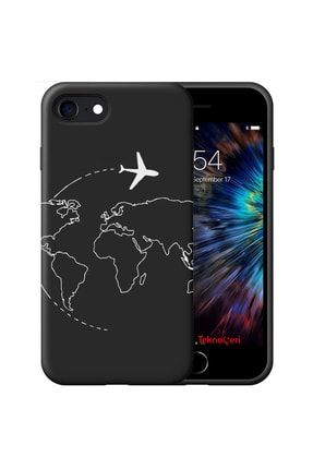 Iphone Se 3 ( Se 2022 ) Harita Uçak Desenli Içi Kadife Lansman Silikon Kılıf se3uçaklansman