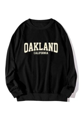 Unisex Siyah Oakland Baskılı Oversize Sweatshirt VBS-OAKLAND-SWT