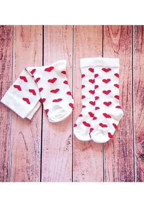 Anne Kız Kalp Desenli Kız Bebek Çorap Kombin Takım ASAKALPT01