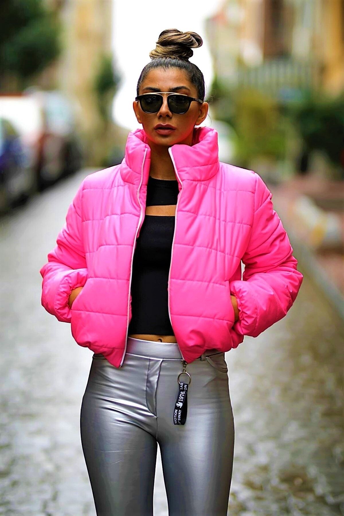 Pink short outlet puffer jacket