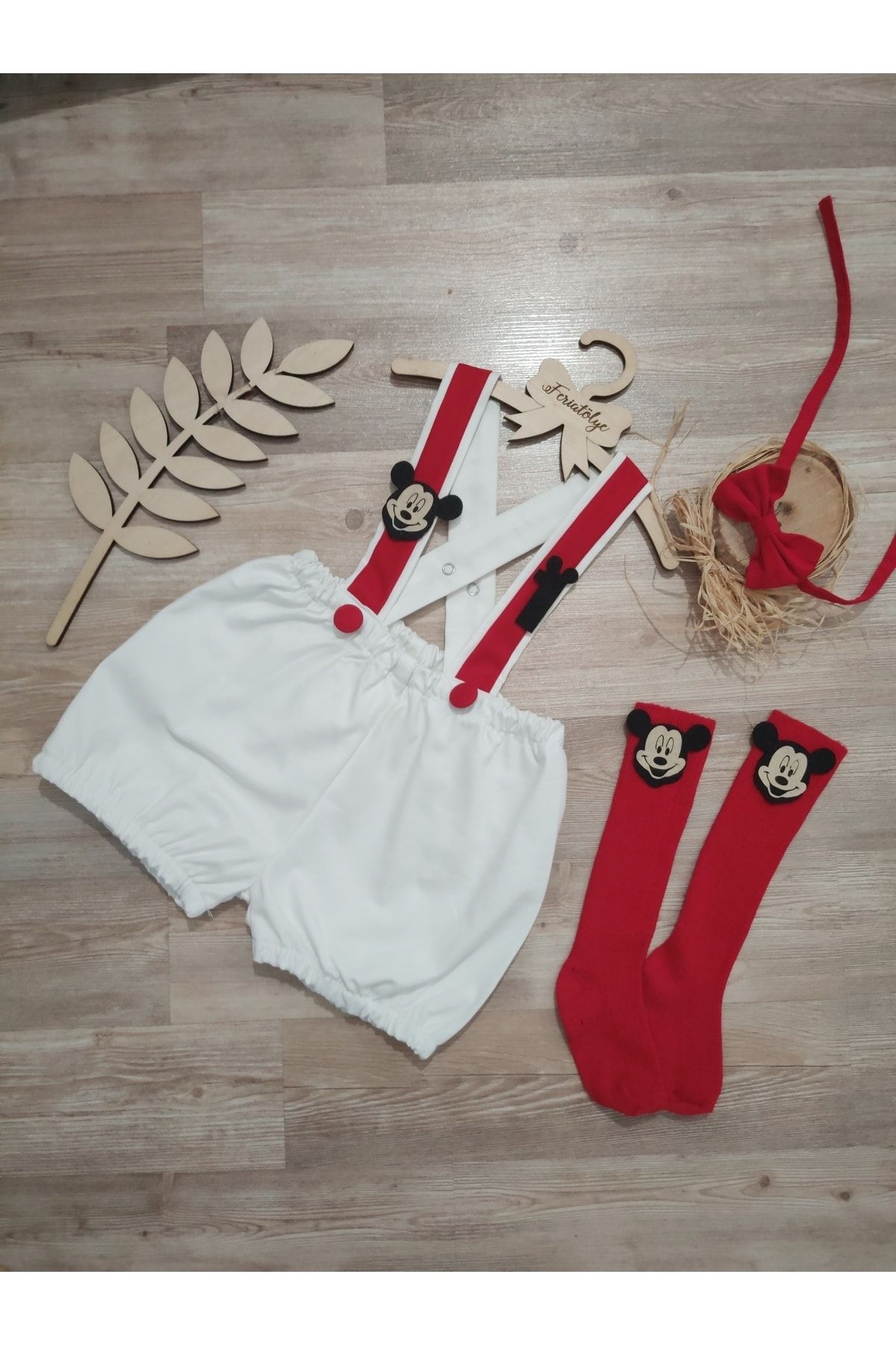 Feriatolye White and Red Salopette Mickey Mouse Boy s Birthday