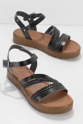 Siyah Leather Kadın Sandalet K05826001003