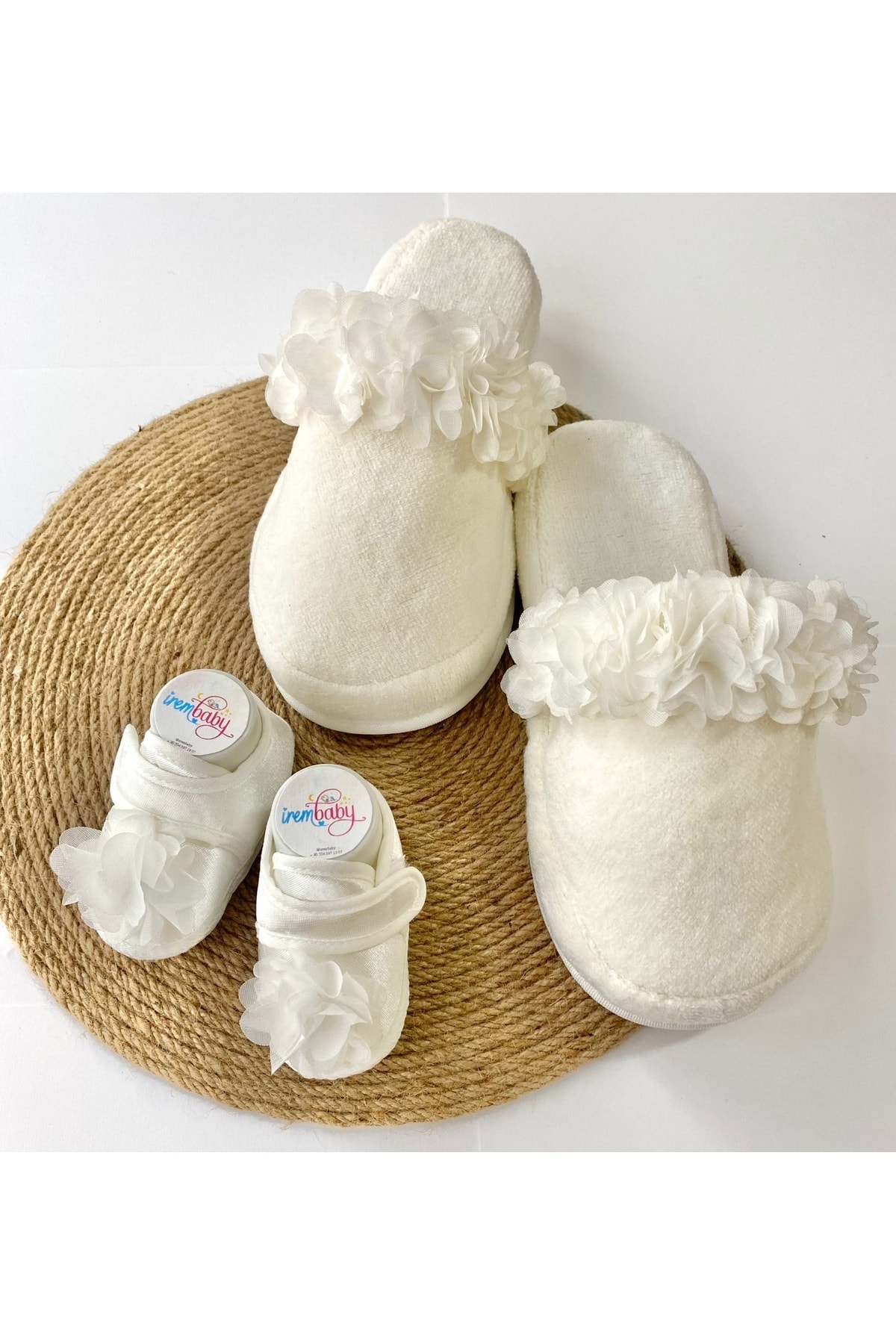 irembaby Anne Bebek Lohusa Seti Beyaz Çiçekli Terlik Ve Bebek Ayakkabısı Lohusa Takımı Çekim-mevlüt fotoğrafı 2 (önizleme)