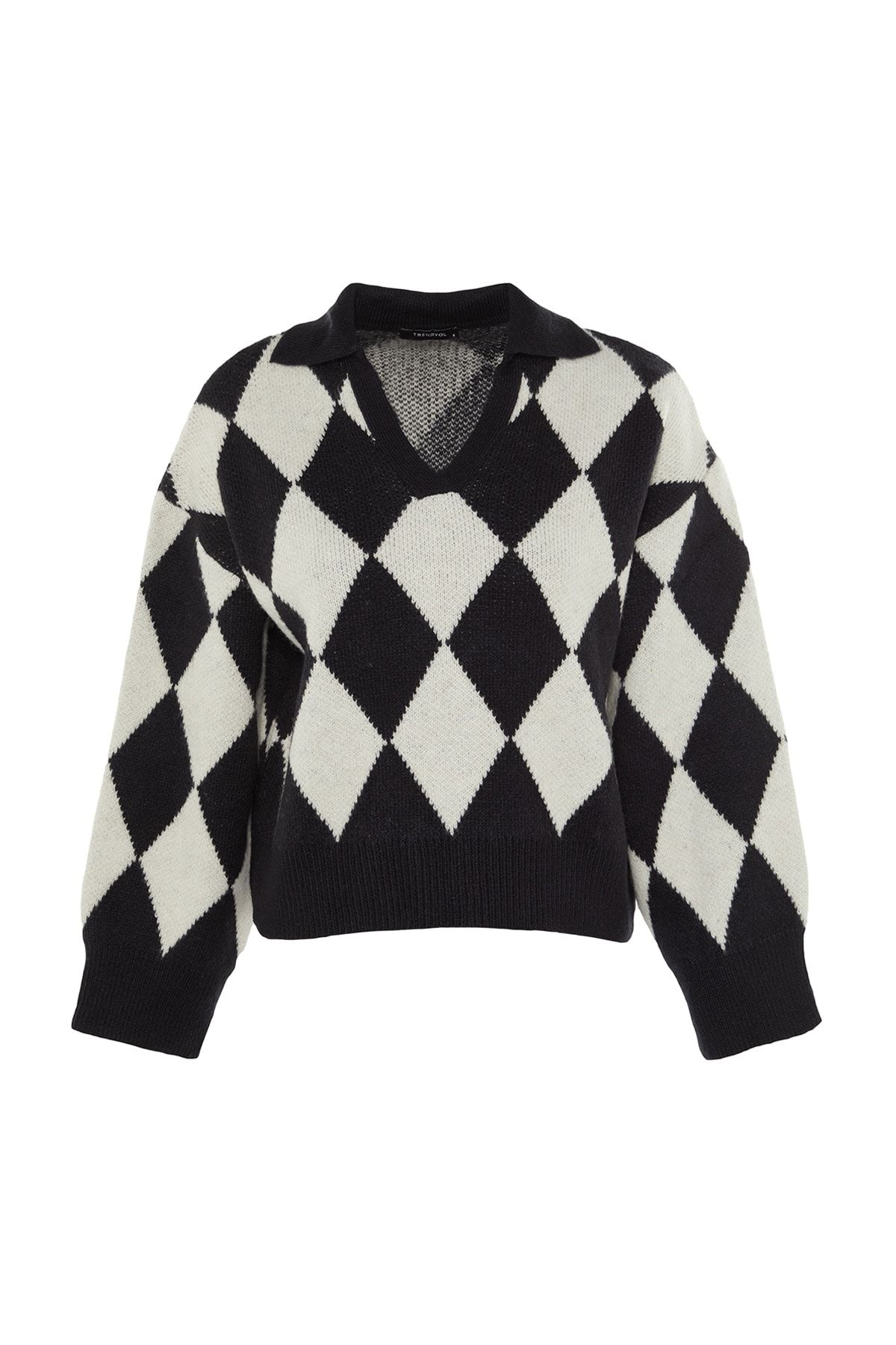 Trendyol Collection-Weicher, strukturierter, gemusterter schwarzer Strickpullover – Wide Fit TWOAW23KZ00904 8