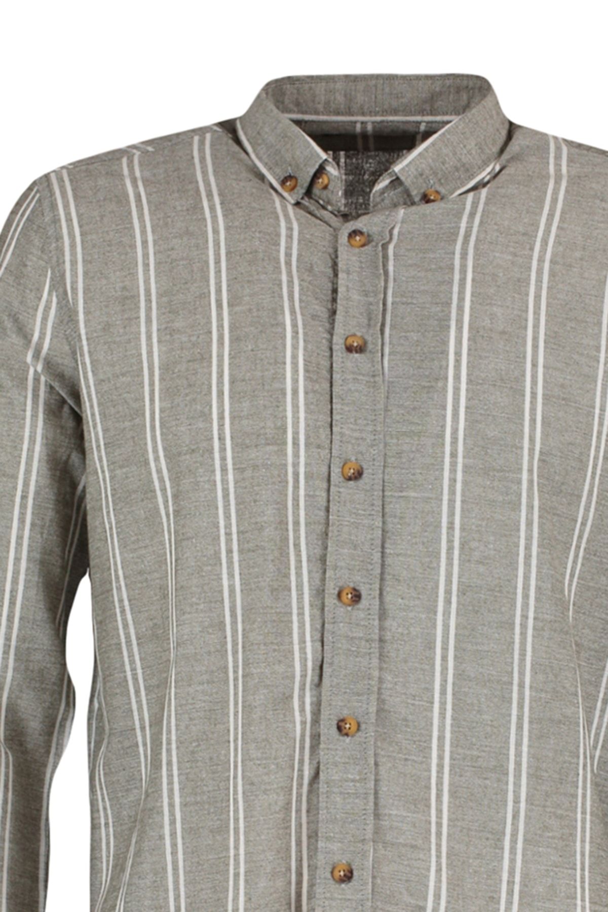 Trendyol Collection-Khakifarbenes Nadelstreifenhemd im Slim Fit – Knopfkragen TMNSS20GO0092 7