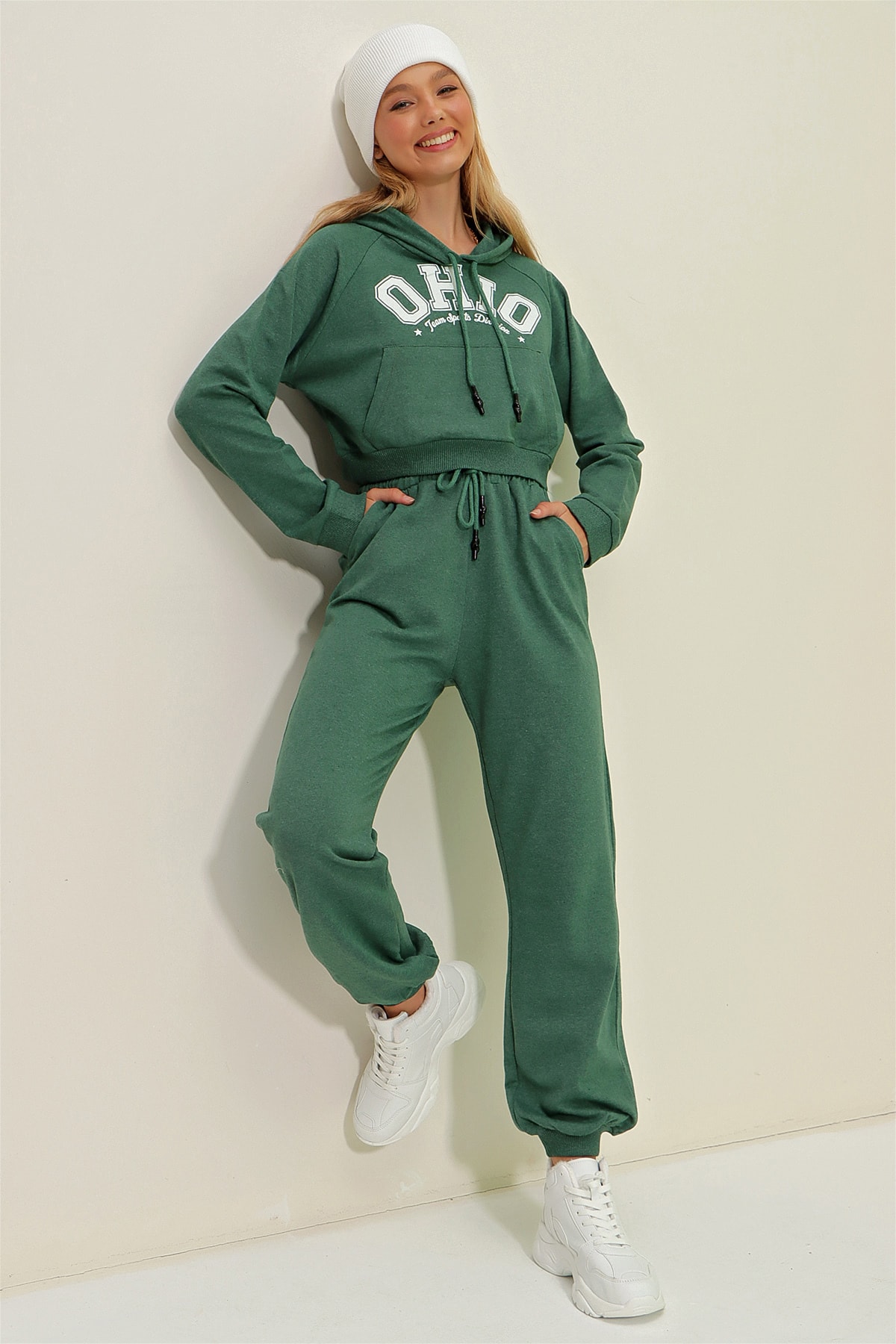 Trend Alaçatı Stili Trainingsanzug Grün Relaxed Fit Fast ausverkauft