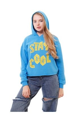 Stay Cool Baskılı Kapüşonlu Sweatshirt MT1114