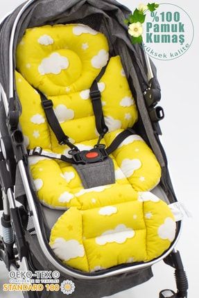 Bebek Arabası Minderi, Bel Destekli, Bulut Balon Desen, Çift Taraflı, Sarı ZG299-4