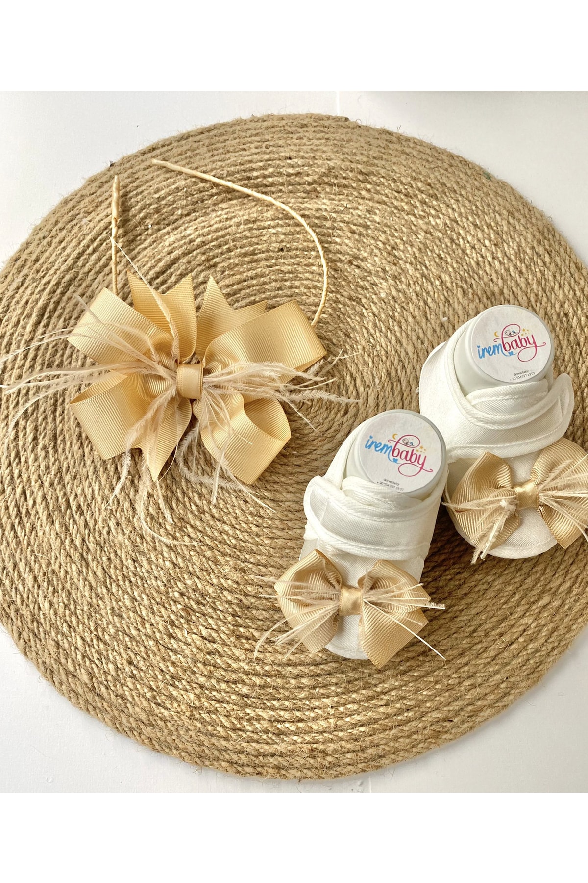 irembaby Anne Bebek Lohusa Seti Gold Anne Lohusa Tacı Ve Bebek Ayakkabısı Lohusa Takımı fotoğrafı 2 (önizleme)