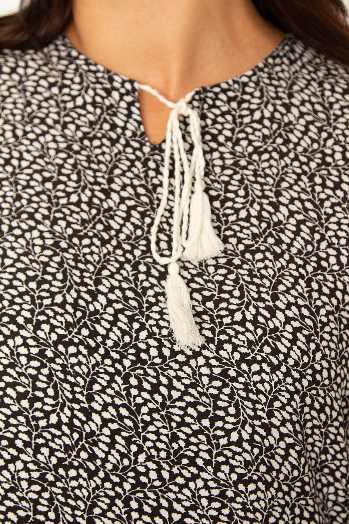 Şans-Damen Große Größe Schwarz Gewebtes Viskose Stoff Rock Spitze Lagen Langarm Kleid 65n34323 5