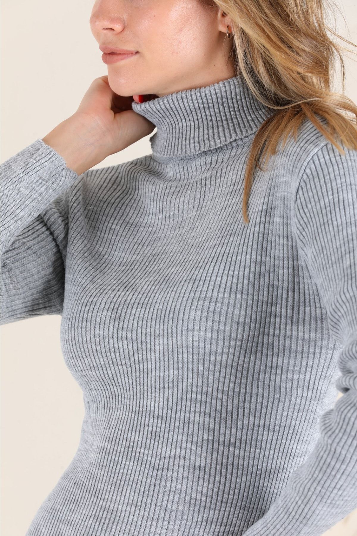 Zyn Zeyno-Größe 36 Slim Fit Grau Farbe Neuer Trend Rollkragen Kordel Strick Bleistiftkleid 2