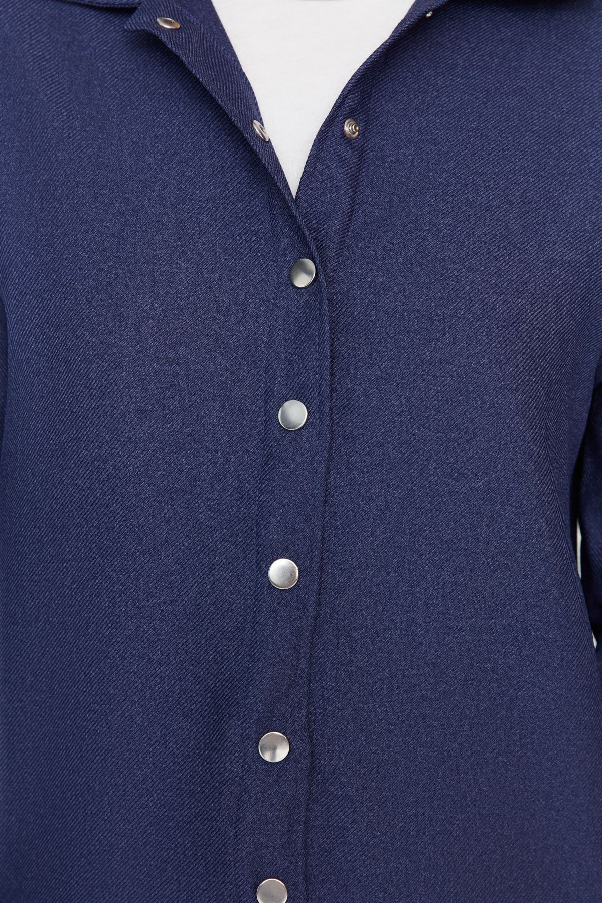 Trendyol Modest İndigo Düğme Kapamalı Kışlık Gömlek-Pantolon Dokuma Takım TCTAW23US00068 RN10943