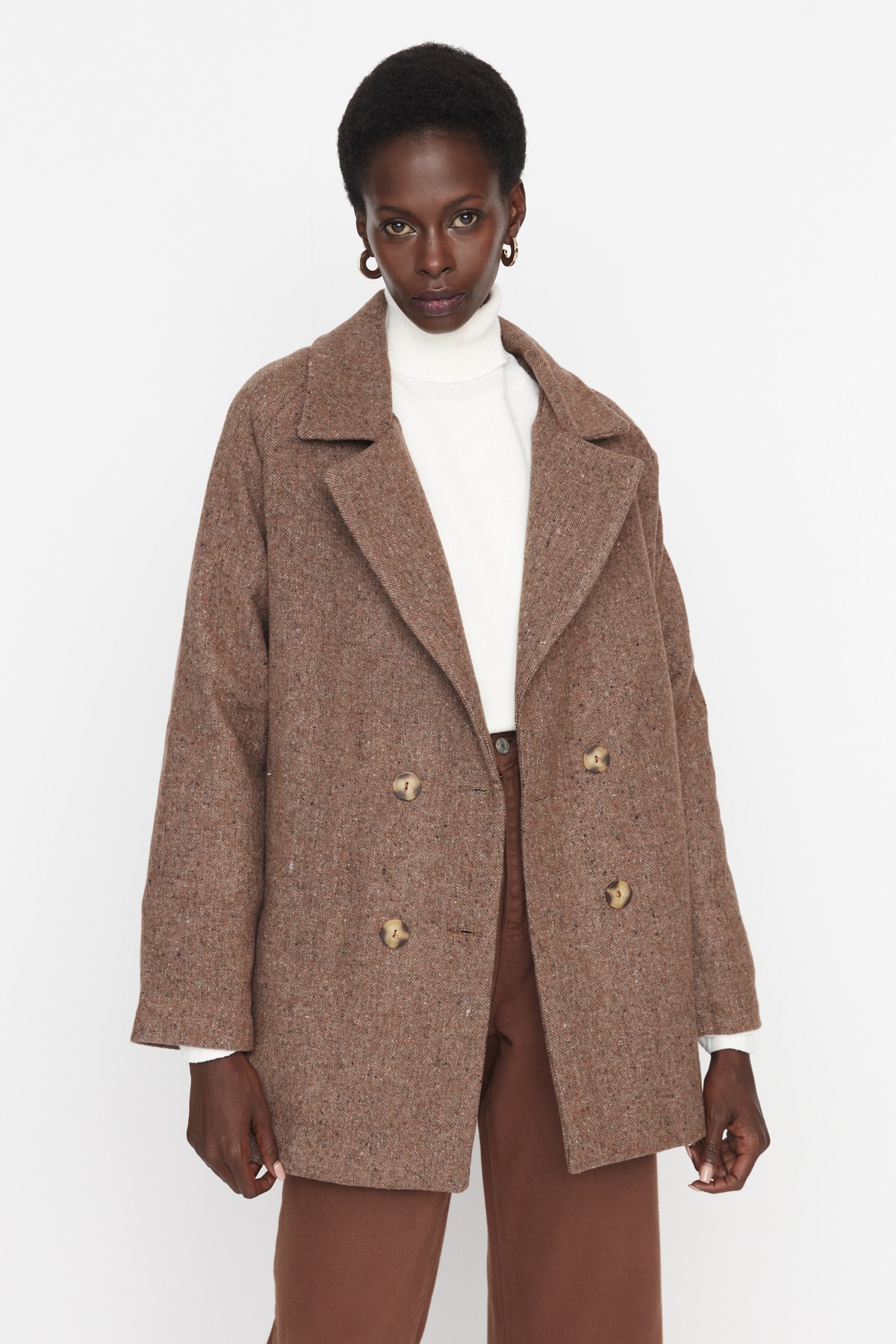 Trendyol Collection Mantel Braun Zweireihig Fast ausverkauft