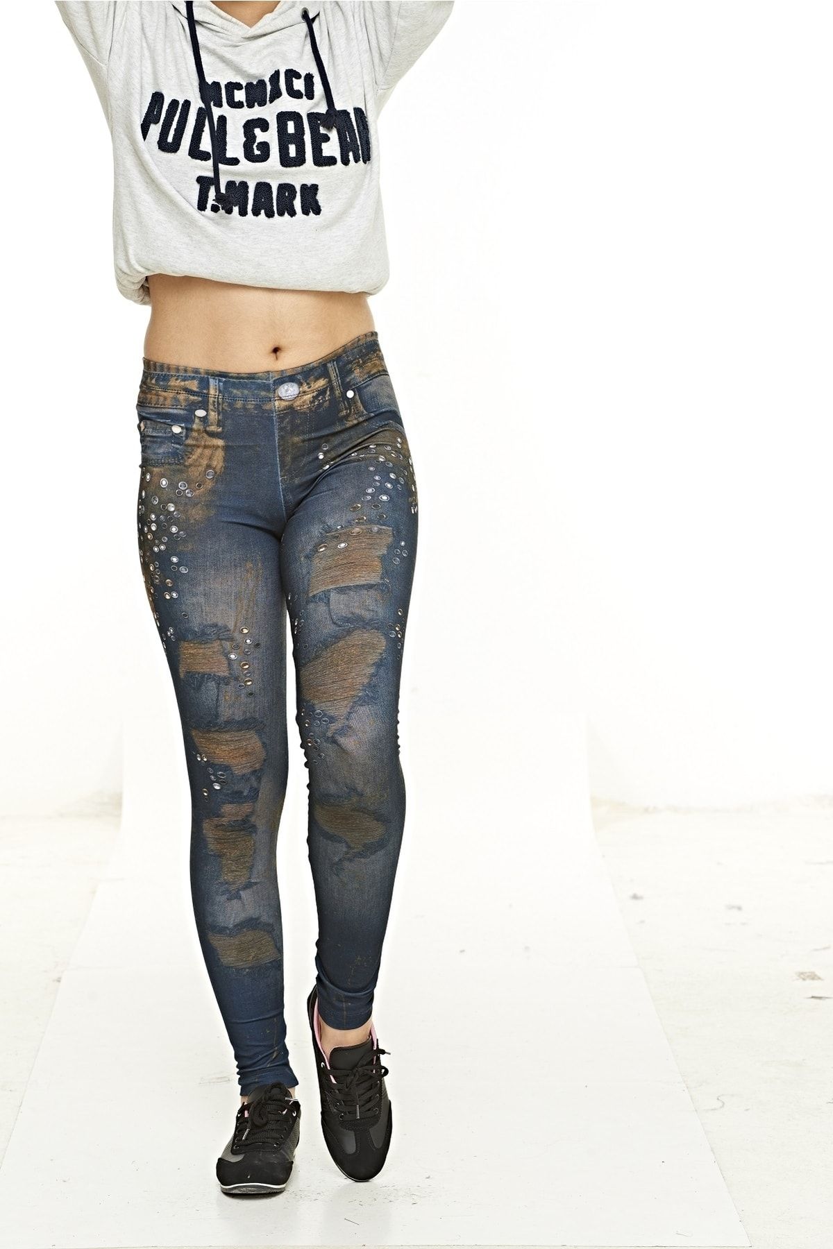 fsm1453 Girl s Blue Denim Printed Leggings Trendyol
