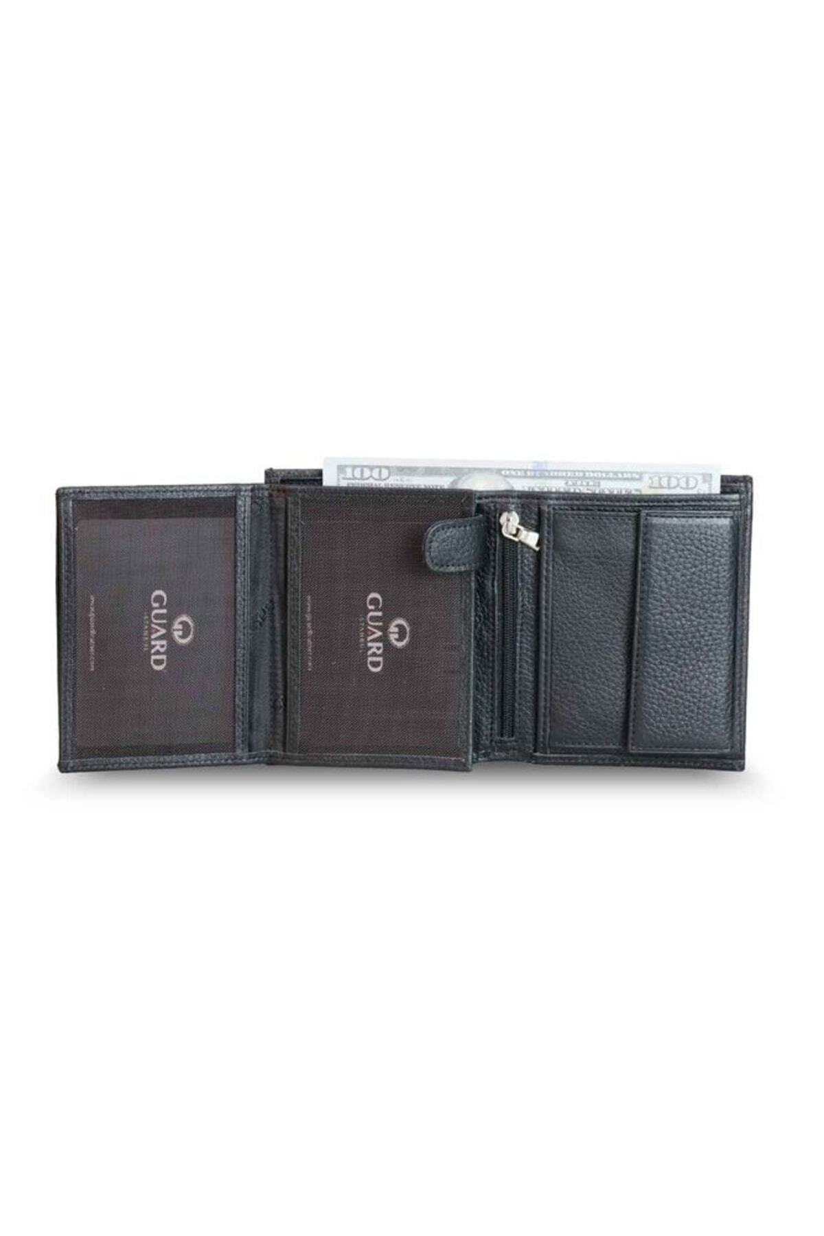 GUARD-Multi-Compartment Vertical Black Leather Men's Wallet 4