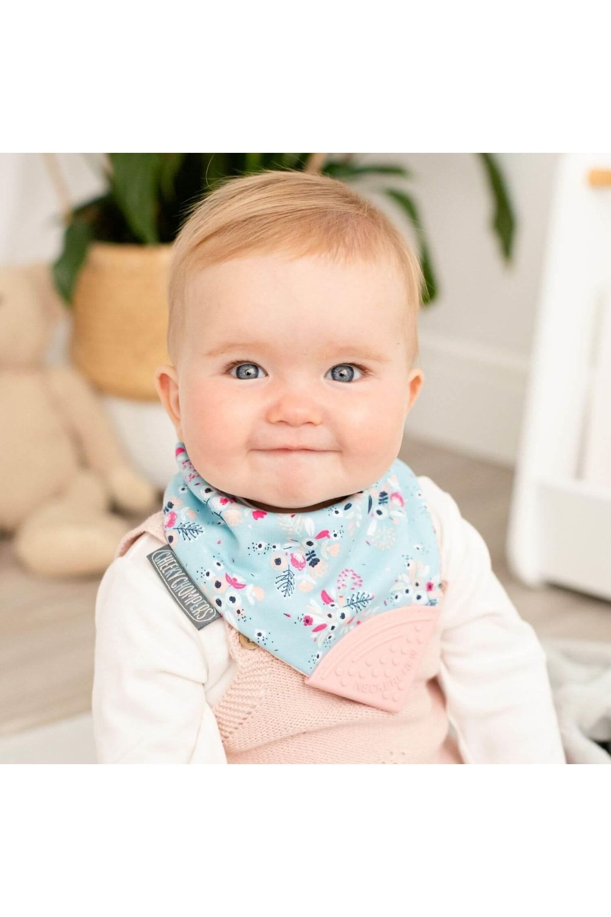 CHEEKY CHOMPERS-Neckerchew Botanical Bloom Cotton Teether Bib 3