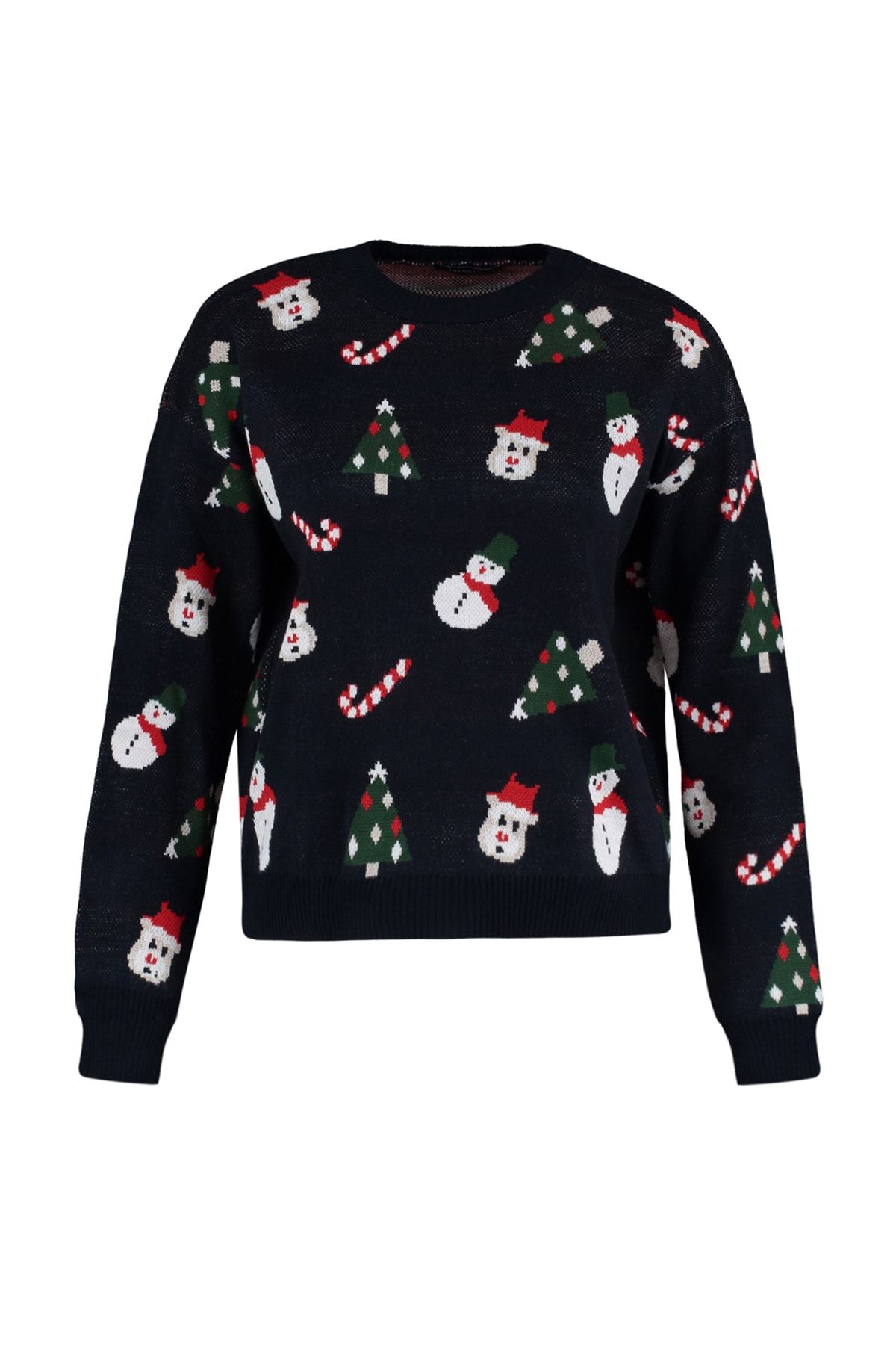Trendyol Collection-Pulover din tricotaje combinate de familie cu model de Crăciun albastru bleumarin TWOAW23KZ01605 6
