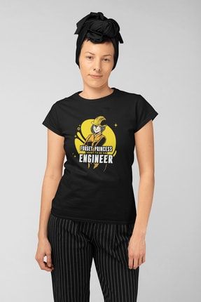 Kadın Siyah Anime Mühendis Baskılı Oversize T-shirt T4762038 4762038SR