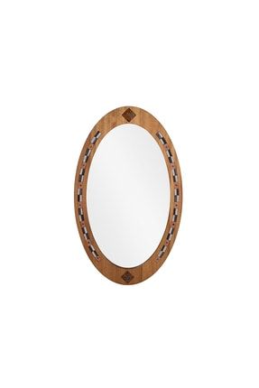 Iroko Ahşap Oval Ayna Hayali - Tasarım Dekoratif Ahşap Ayna- Seramikli Oval Ahşap Ayna Küçük GGR10020WD