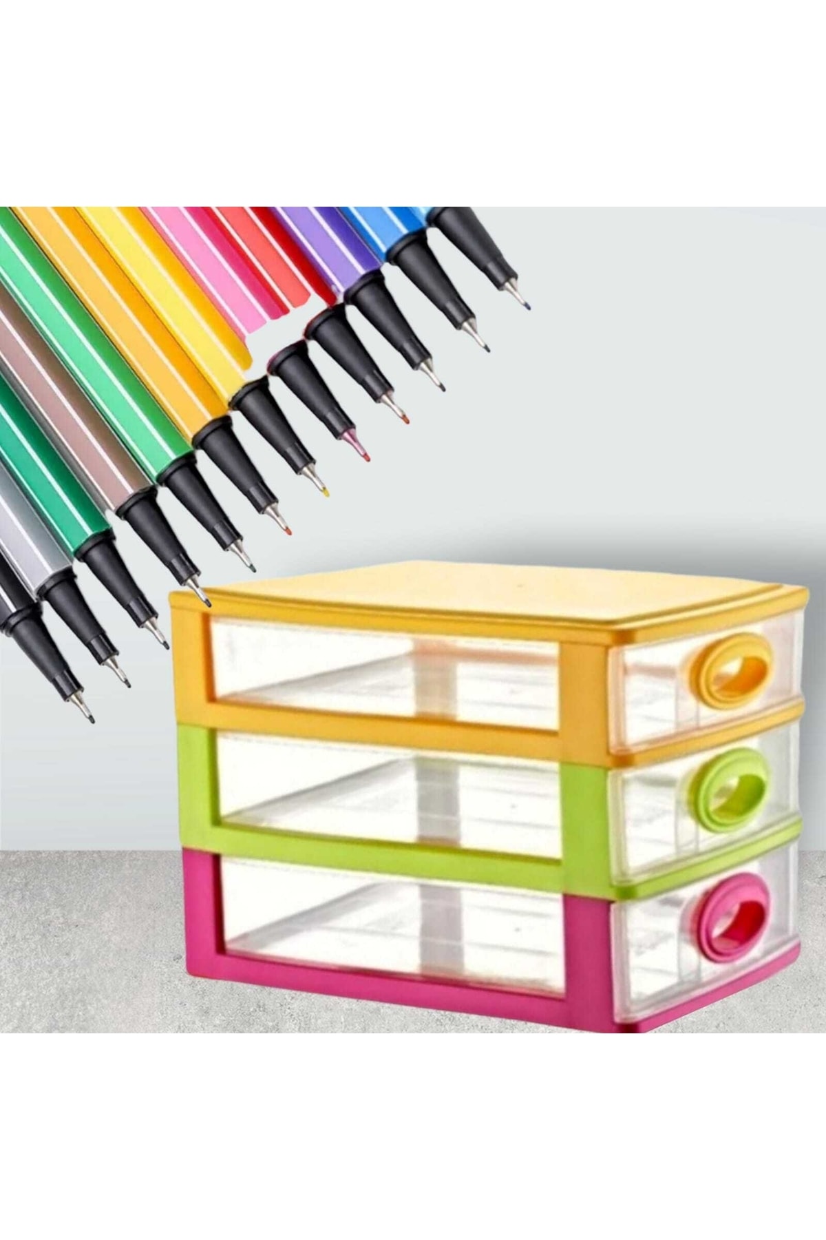 Herza House Çekmece 3 Lü Takı Kalemlik Renkli