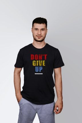 Erkek Siyah Pes Etme Yazılı Baskılı Standart T-shirt T7682855 7682855SE