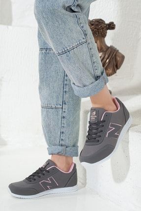 Kadın Füme Günlük Bağcıklı Düz Rahat Taban Tarz Casual Kaliteli Sneaker Yürüyüş Spor Ayakkabı RNMSTR013B