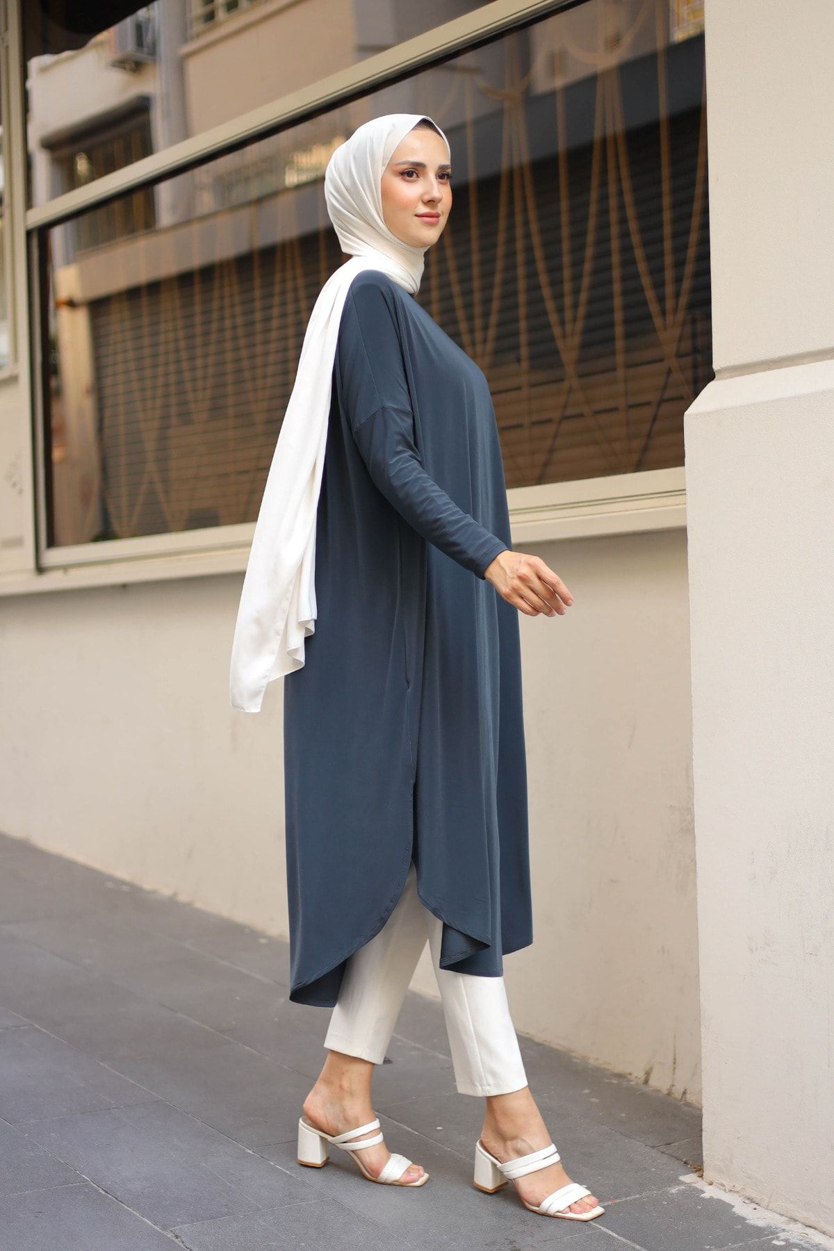 Sapha Women s Smoked Oval Sides Long Sandy Hijab Tunic Trendyol