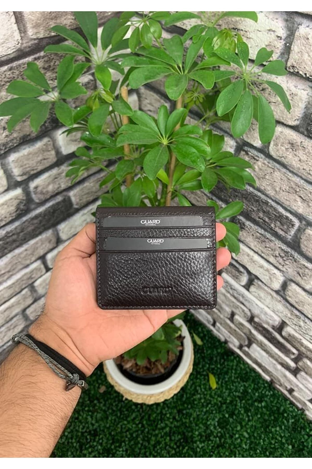 GUARD-Leather Card Holder - Brown, Placket Design 3