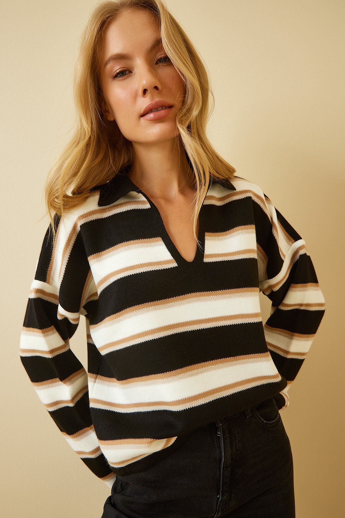 Happiness İstanbul Pullover Schwarz Regular Fit
