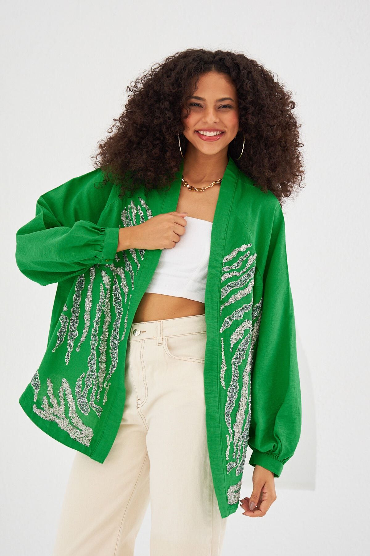 Zara green embroidered kimono cheap