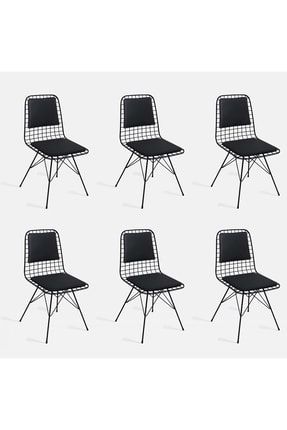 Tel Sandalye Siyah Sırt Minderli 6lı Set MNTSSYHX6