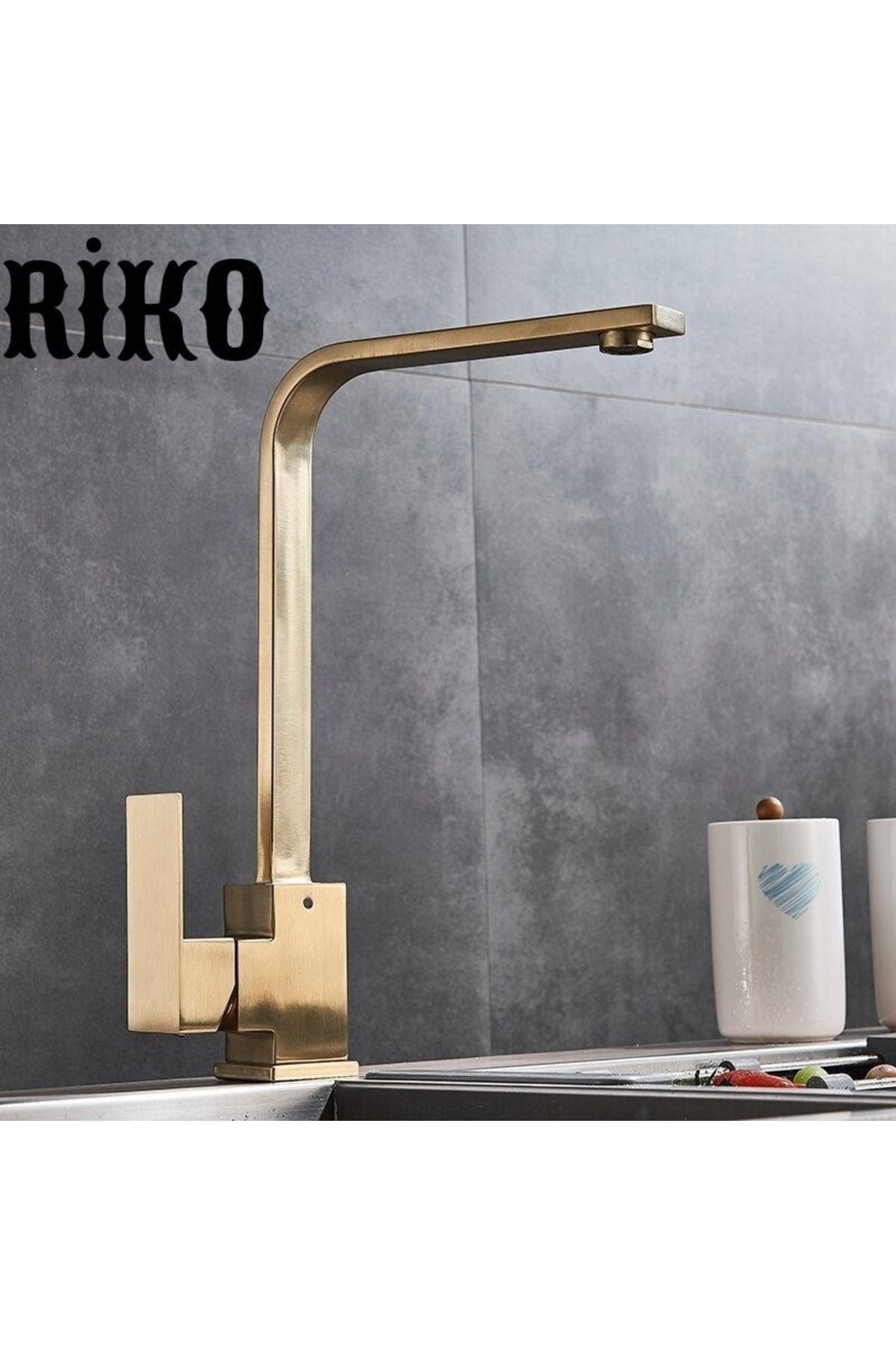 Sardıcı Riko Kare Mutfak Eviye Musluğu 7 Yıl Garantili Çift Su Girişli Gold Kaplama