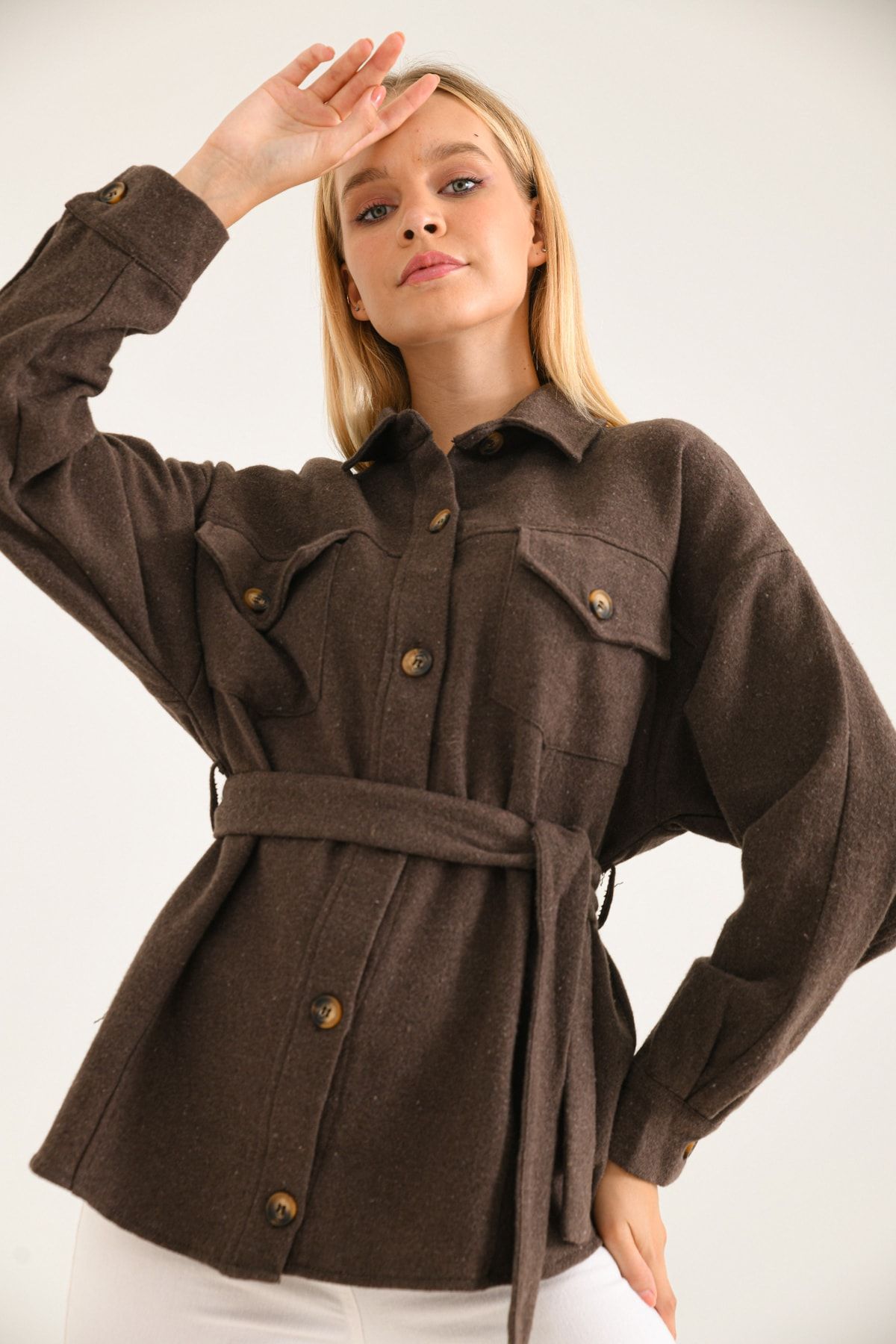 VOLT CLOTHİNG-سترة نسائية كبيرة الحجم بحزام 3