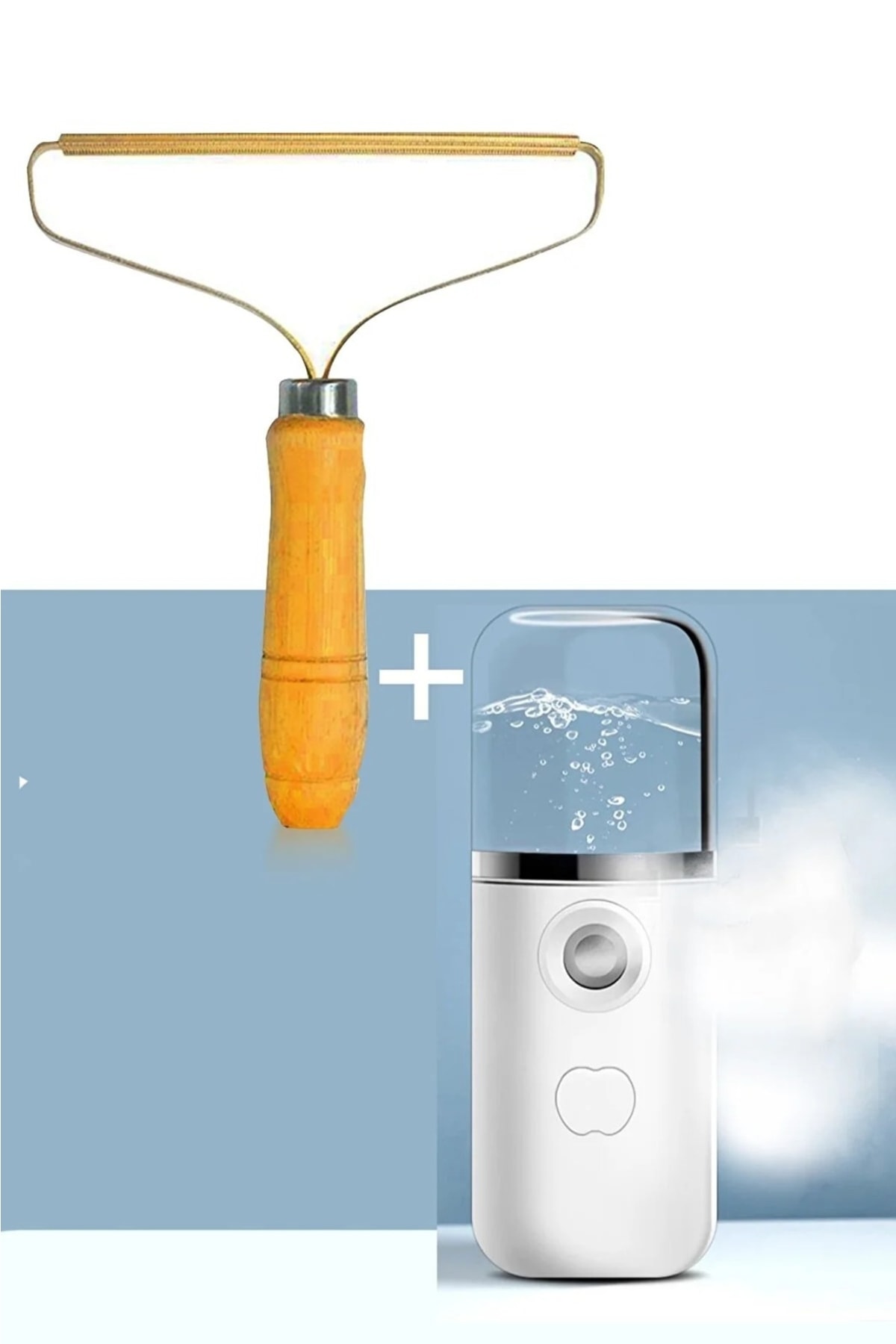 MUJGAN 2'li Set Elbise Ve Tüy Alma Ahşap Tiftik Aparatı Ve Soğuk Mini Buhar Makinası Yüz Nemlendirme Cihazı