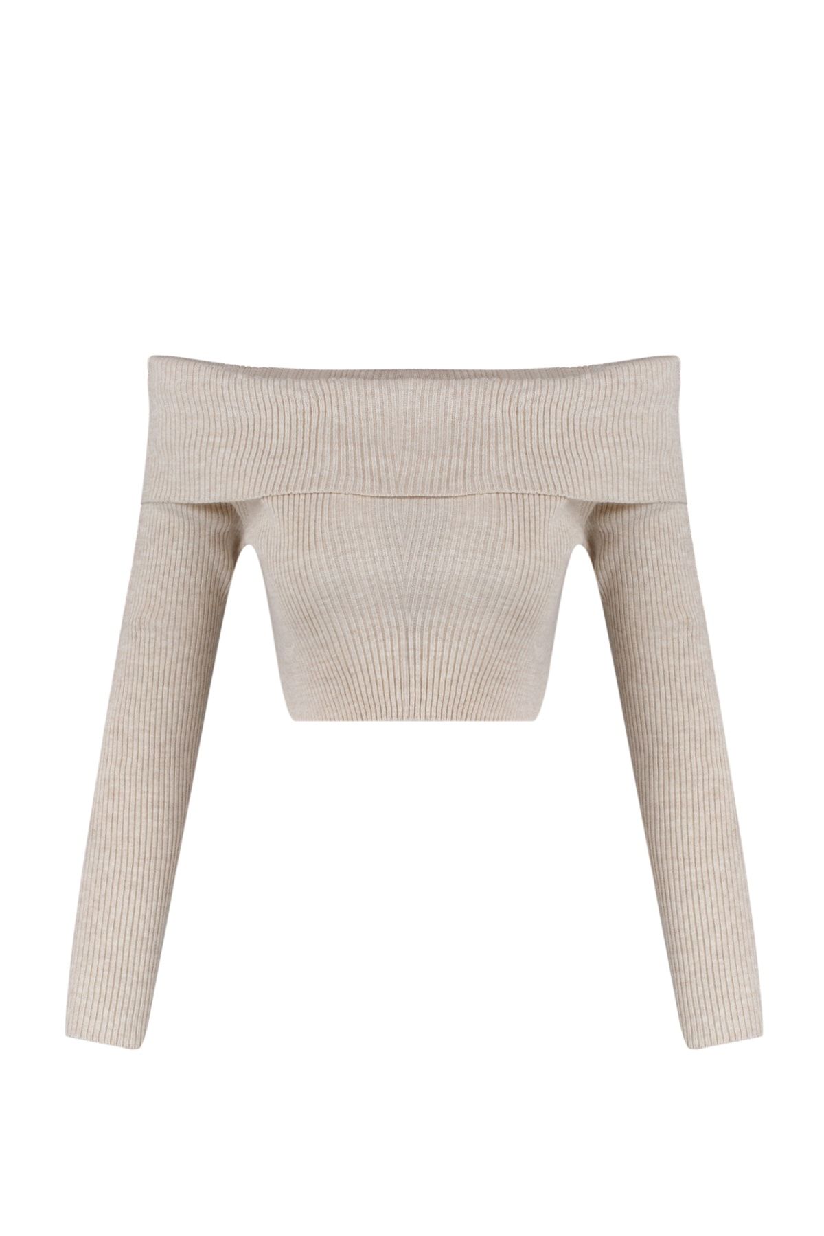 Trendyol Collection-Carmen Collar Super Crop Knitwear Sweater - Stone TWOAW22KZ1897 7