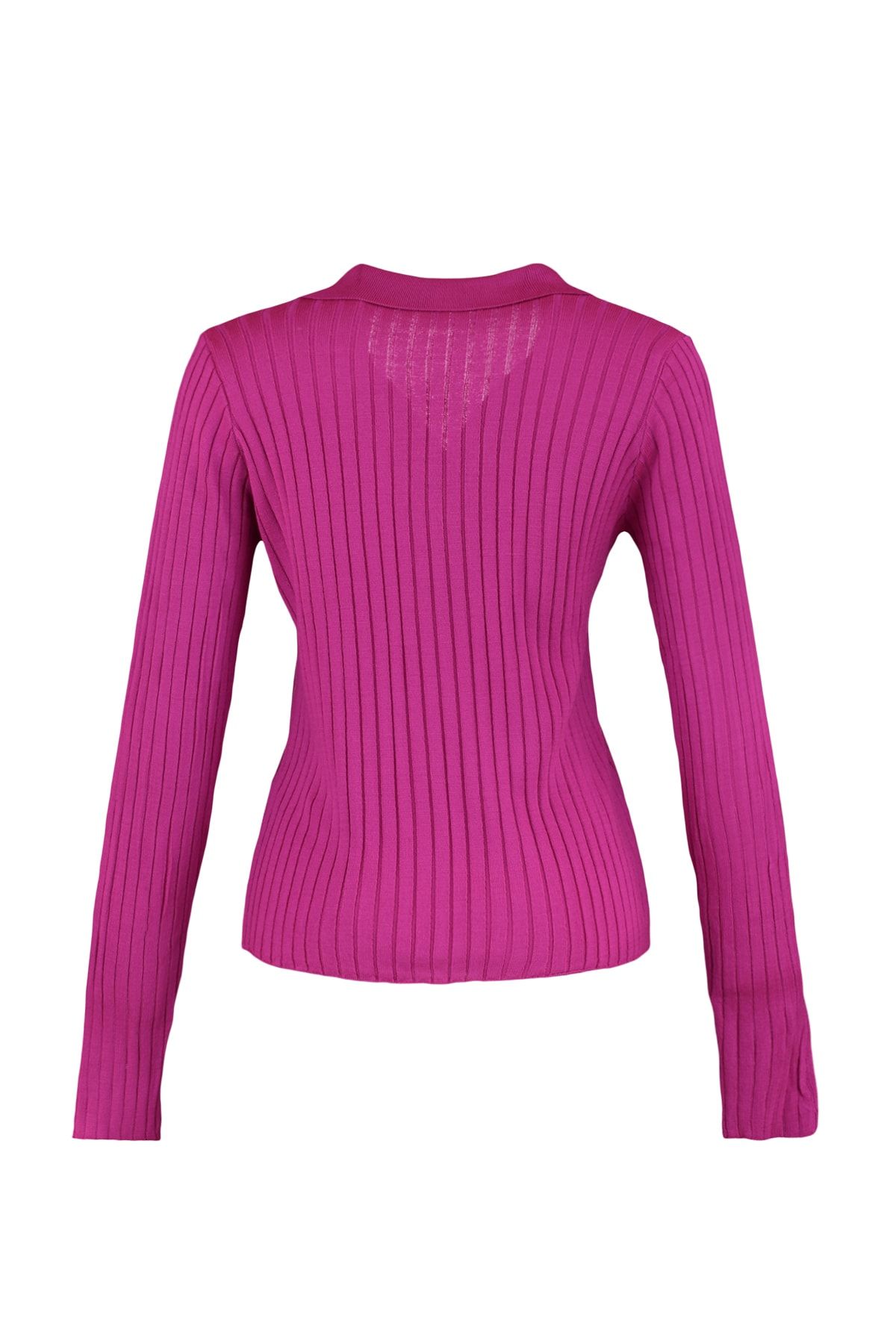 Trendyol Collection-Fuchsia Ärmel Detail Polo Kragen Trikot Pullover TWOAW21KZ1113 6