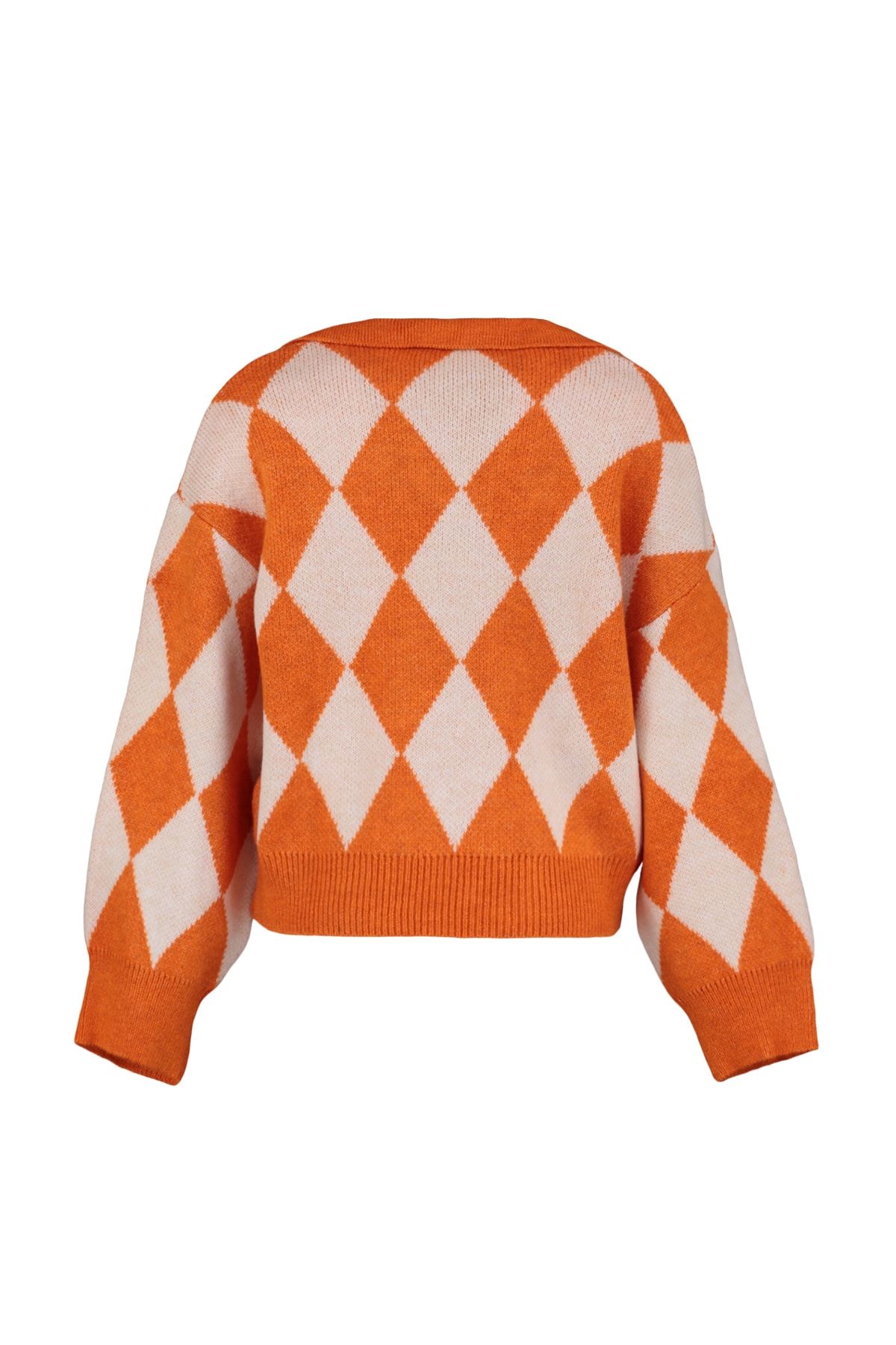Trendyol Collection-Weich strukturierter – gemusterter orangefarbener breiter Strickpullover TWOAW23KZ00904 8