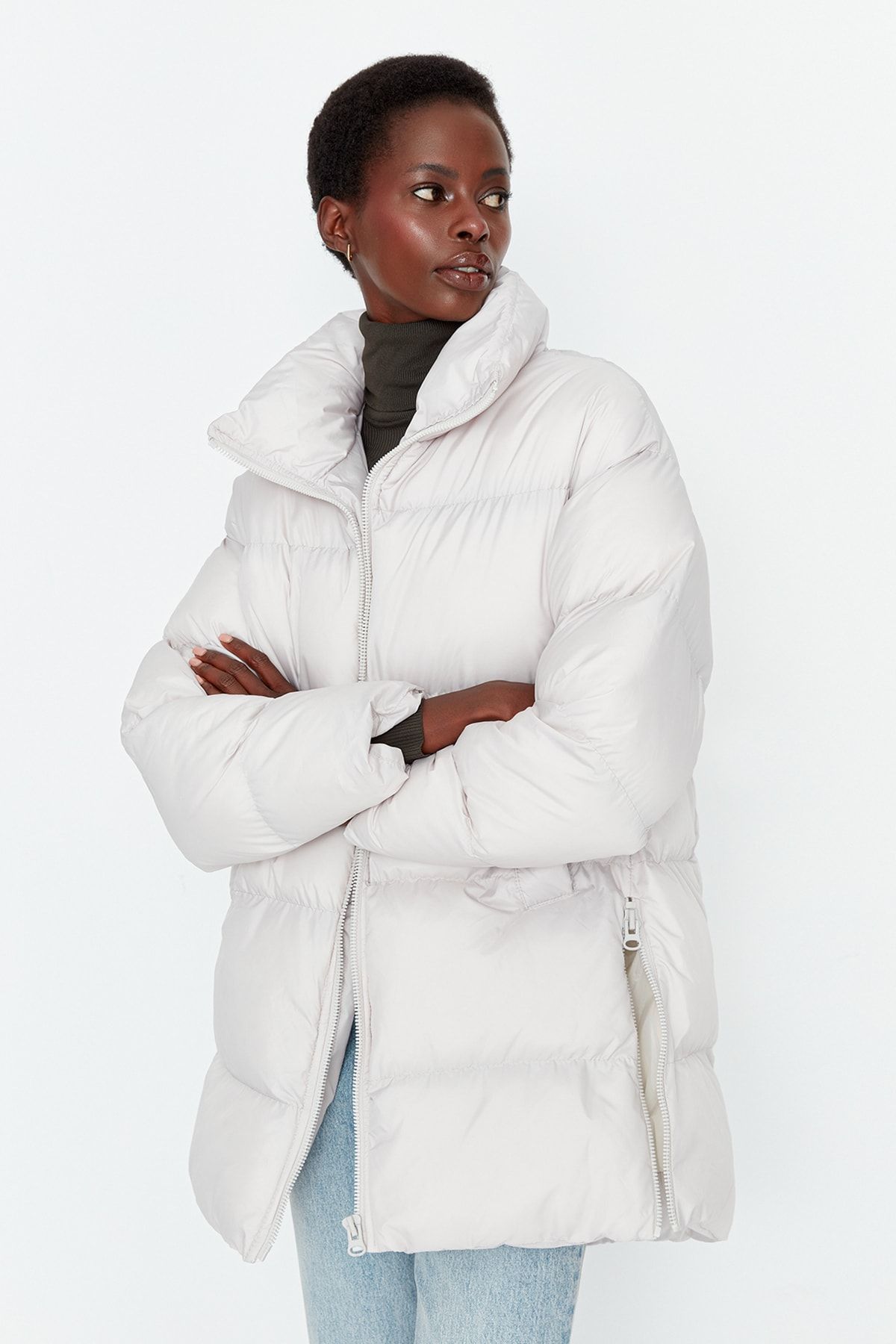 Trendyol Collection Winter Jacket - Gray - Puffer - Trendyol