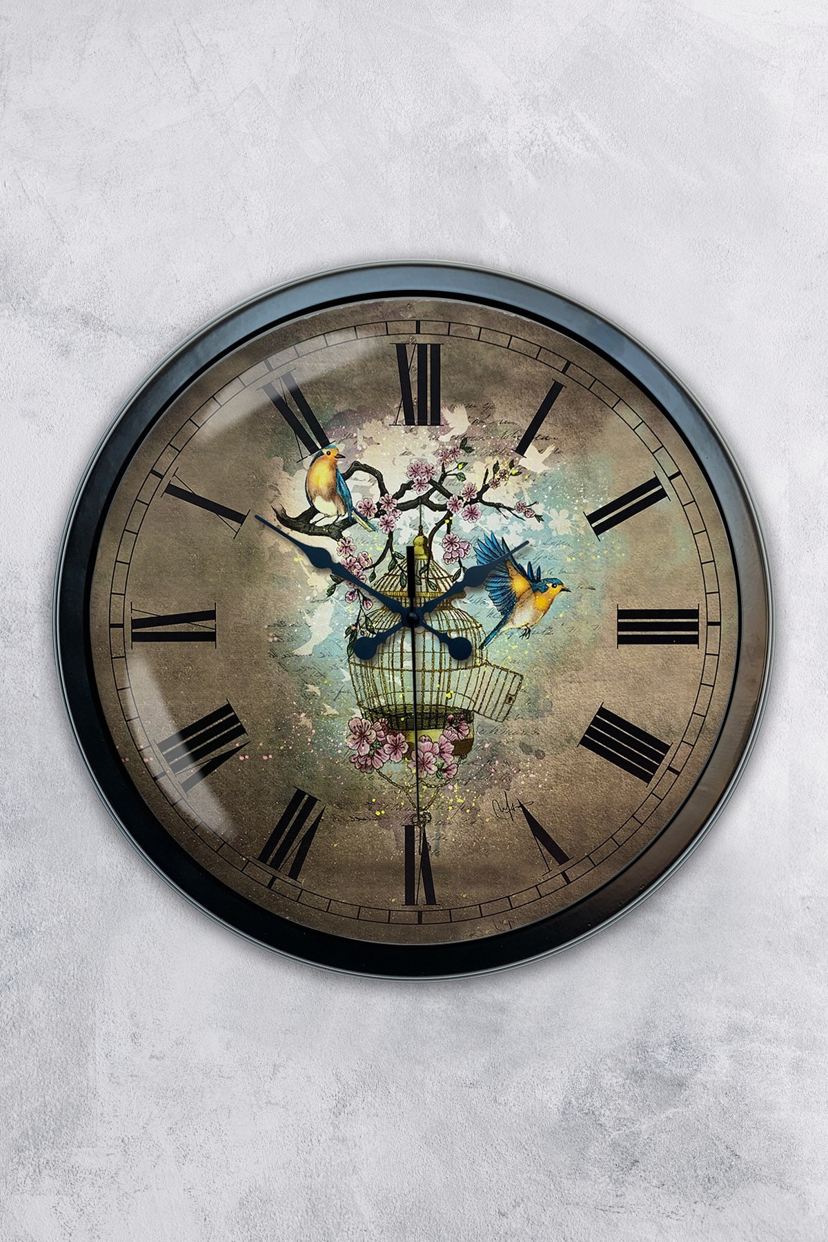 Platin Saat Ceas De Perete Decorativ Pasăre Din Metal Negru De 40 Cm - One Size