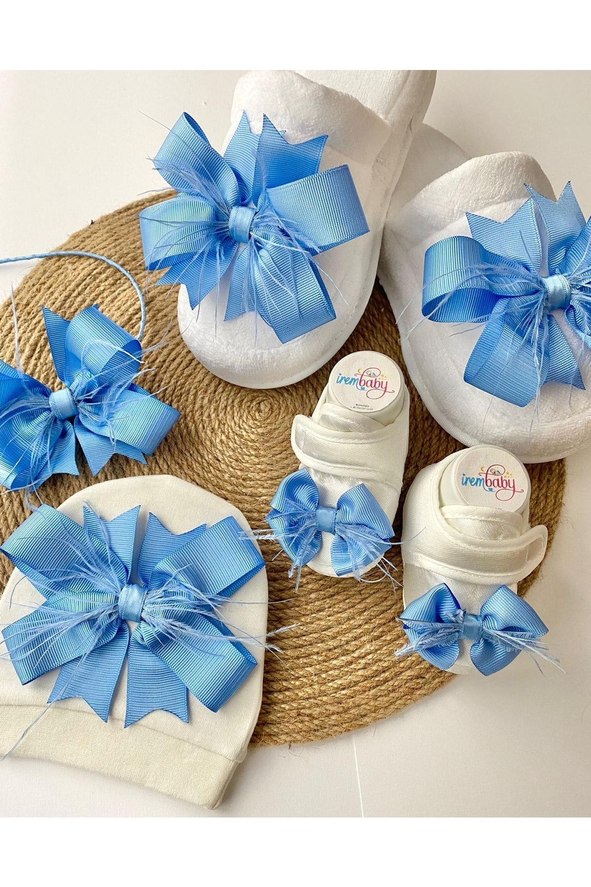 irembaby Anne Bebek Lohusa Seti Mavi Lohusa Tacı Terlik Bebek Ayakkabısı Ve Bebek Şapkası Lohusa Takımı fotoğrafı 2 (önizleme)