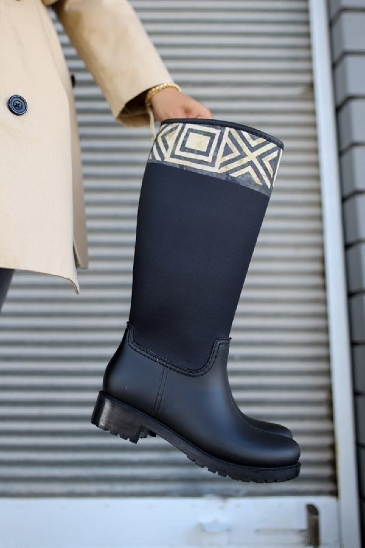 Sea Blue Patterned Printed Waterproof Women s Rain Boots Trendyol