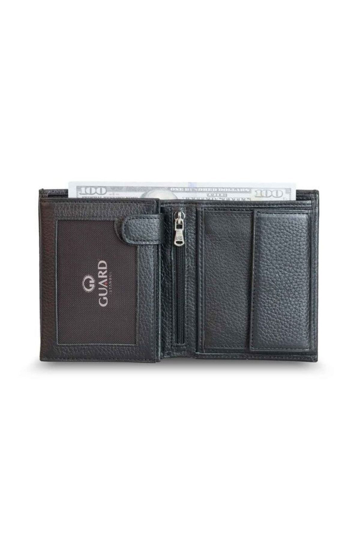 GUARD-Multi-Compartment Vertical Black Leather Men's Wallet 2