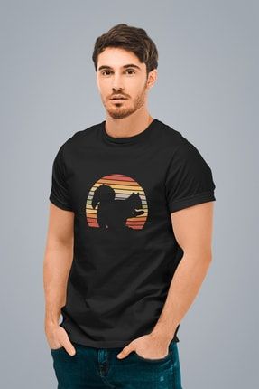 Erkek Siyah Retro Sincap Baskılı Standart T-shirt T5256163 5256163ESR